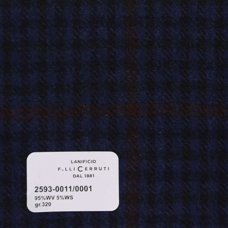2593-0011/0001 Cerruti Lanificio - Vải Suit 100% Wool - Xanh Dương Caro Đen